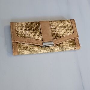 Tan and Gold Woven Clutch